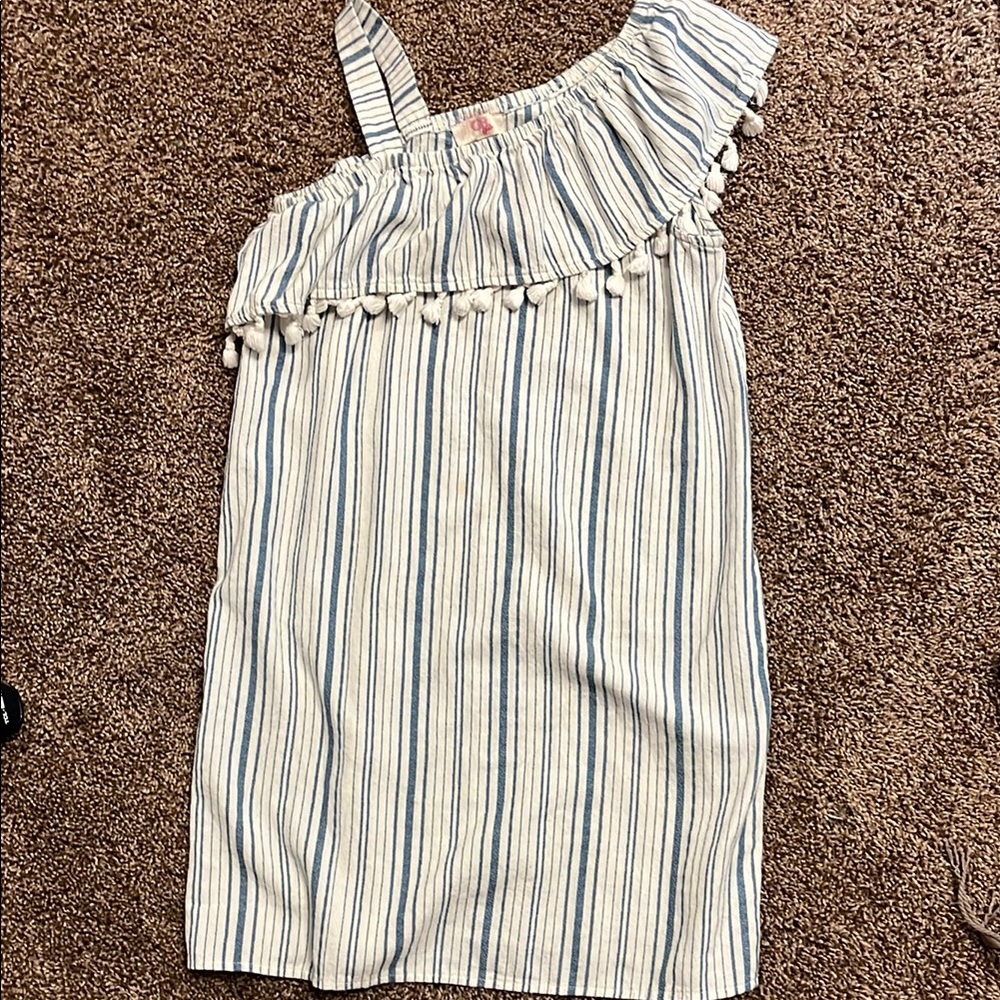 Girls Striped One-Shoulder Dress with Tassels